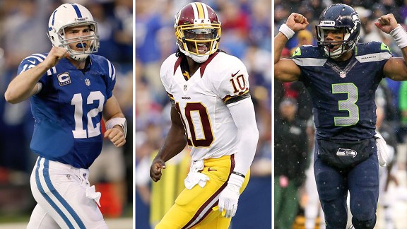 Rookie quarterbacks Andrew Luck, Robert Griffin III, Russell