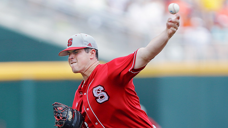 North Carolina State pitcher Carlos Rodon (16) delivers a pitch to