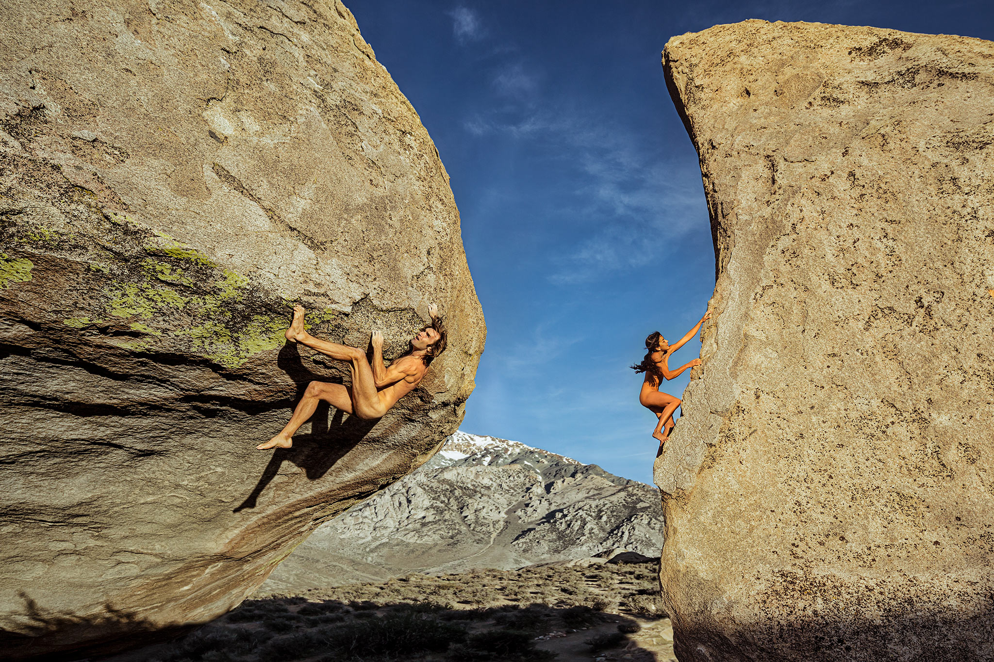 Naked rock climbing