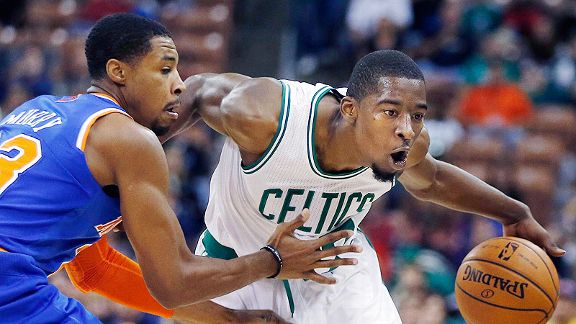 Jared Sullinger of the Boston Celtics stands on the court during a