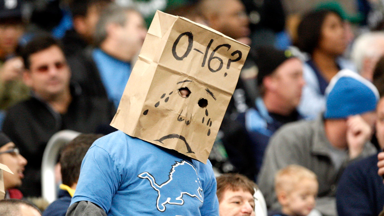 The Detroit Lions face an impressively unenviable NFL record: a 0-17 season, Detroit Lions