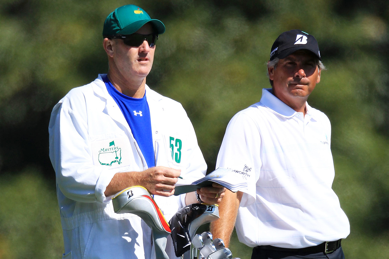 Joe LaCava caddying for Fred Couples at this week's PGA Tour Champions event