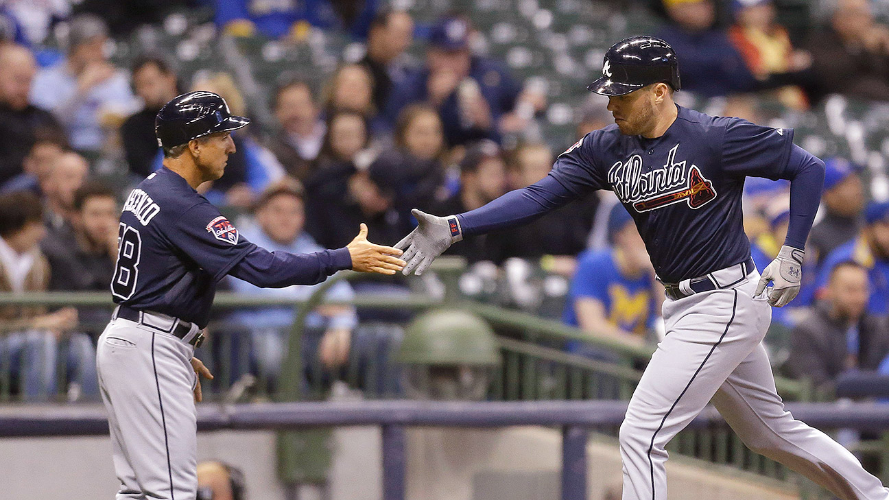 Sold at Auction: March 31, 2014 Freddie Freeman game used Atlanta Braves  road jersey - Opening Day at Miller Park (MLB Authentication).