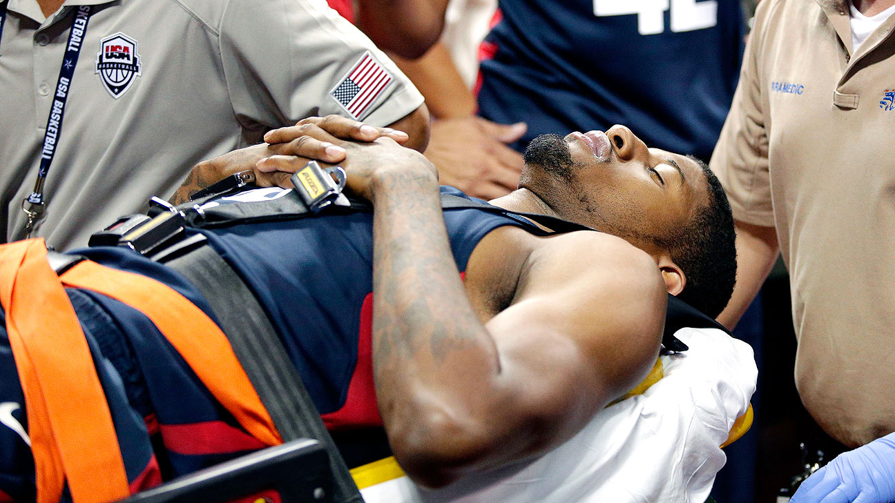 Indiana Pacers' Paul George suffers compound fracture to right leg