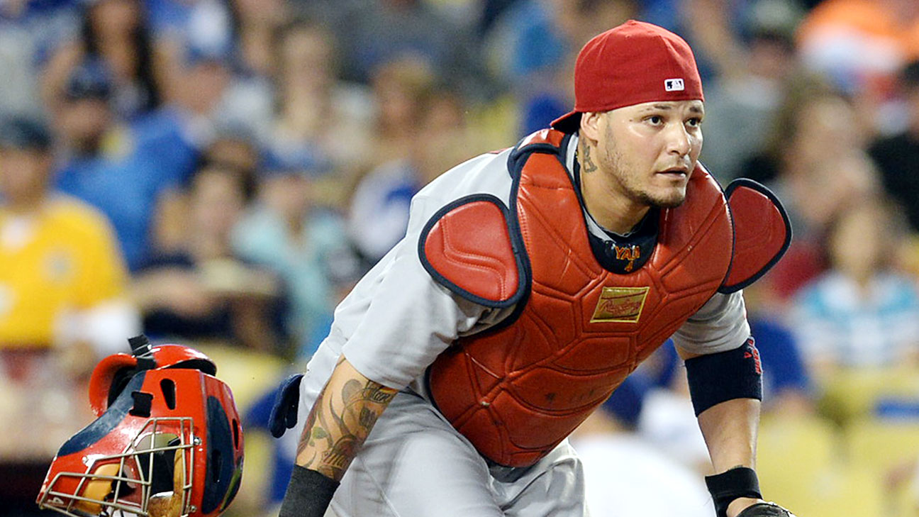 Yadier Molina exits the St. Louis Cardinals game after being hit