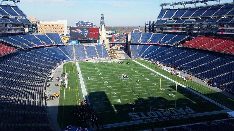 The New England Patriots, wearing their throwback uniforms, and the Detroit  Lions line up for the snap at the line of scrimmage during an NFL football  game at Gillette Stadium, Sunday, Oct.