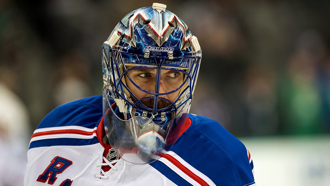 2015-16 Henrik Lundqvist NY Rangers Game-Used \u0026 Signed Goalie Mask - Grey  Flannel Auctions, image size:1296x729