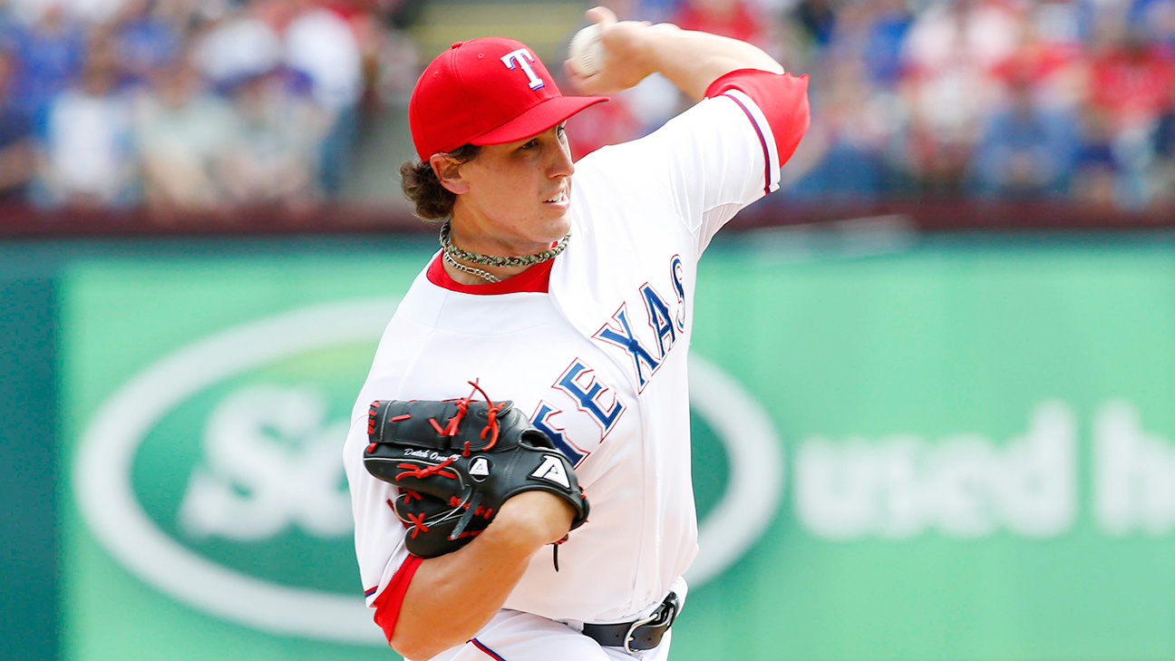 Texas Rangers starting pitcher Derek Holland during a baseball