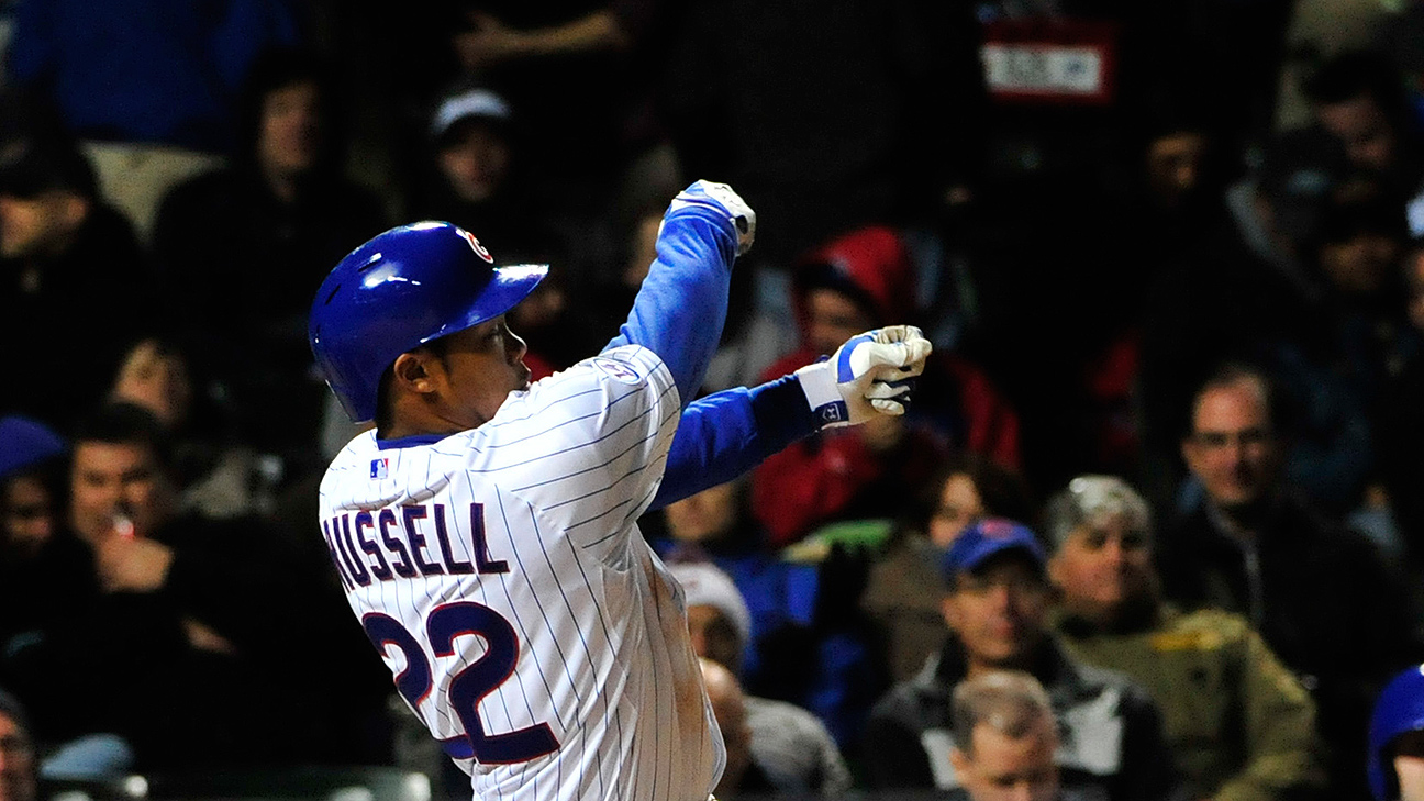 Cubs rookie Addison Russell loses bat on swing, hits fan in