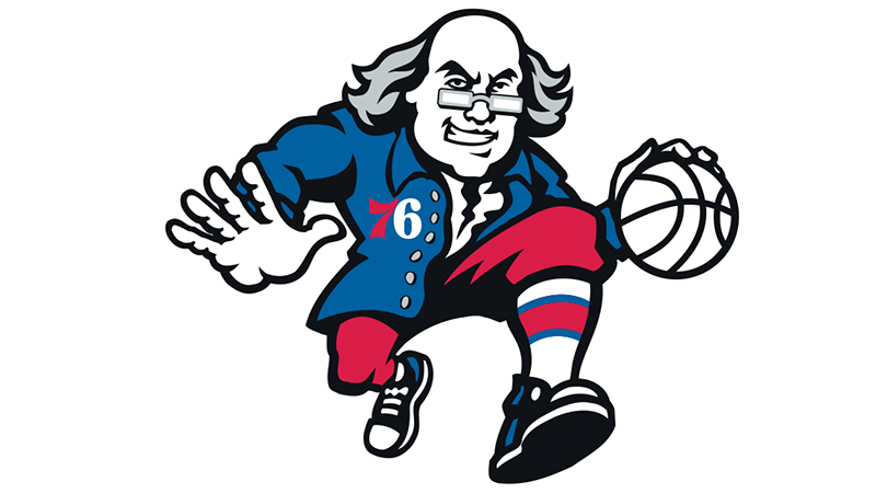 Philadelphia 76ers NBA Men's Ben Franklin Logo Blue Long Sleeve Shirt  / New