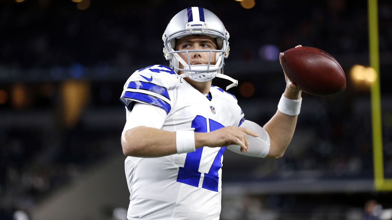 Dallas Cowboys quarterback Matt Cassel (16) looks to hand-off the ball in  first quarter action against the Washington Redskins at FedEx Field in  Landover, Maryland on Monday, December 7, 2015. Credit: Ron