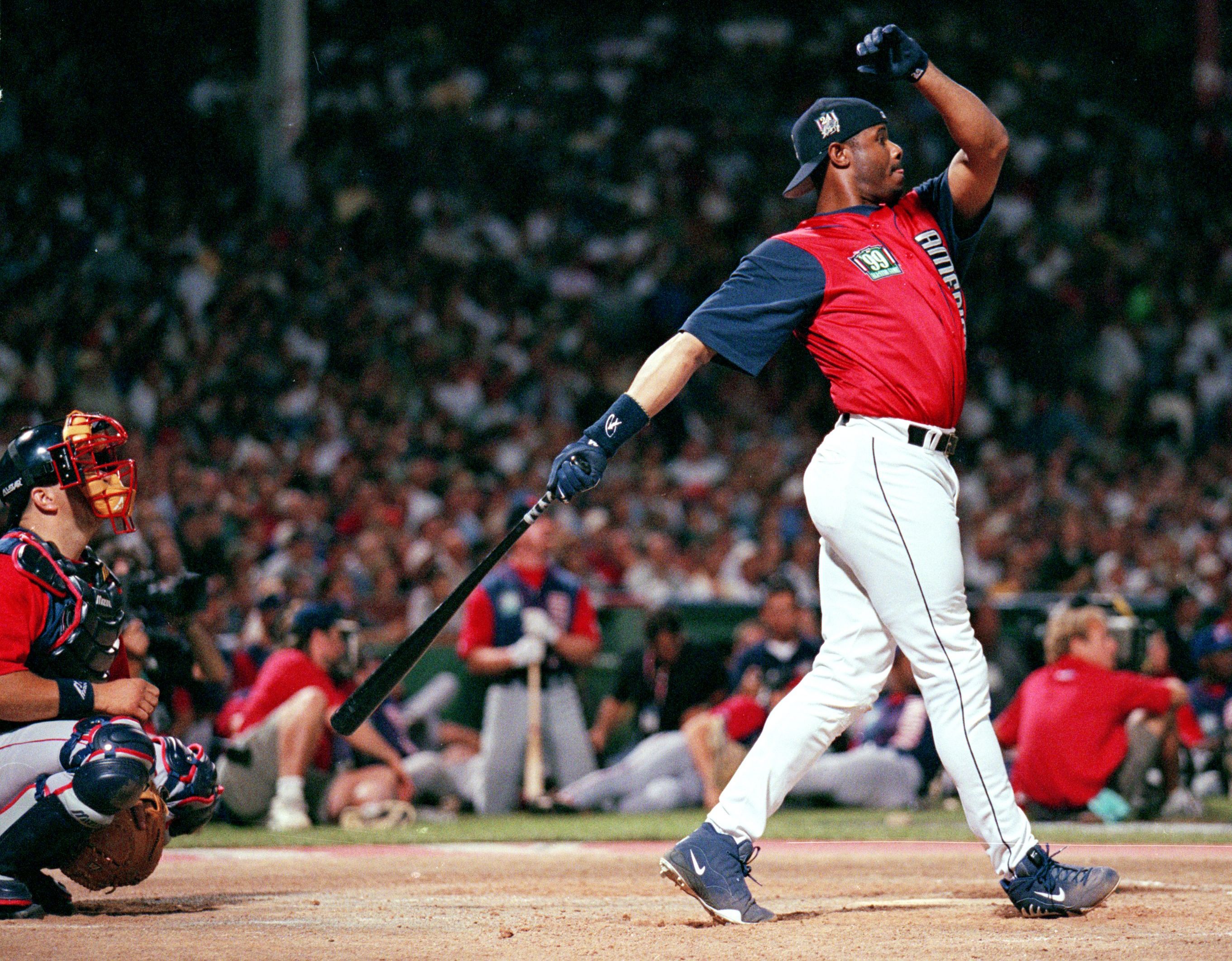 ESPN on X: Nobody does the backward hat like Ken Griffey Jr.  #NationalHatDay [Credit: Tom DiPace]  / X