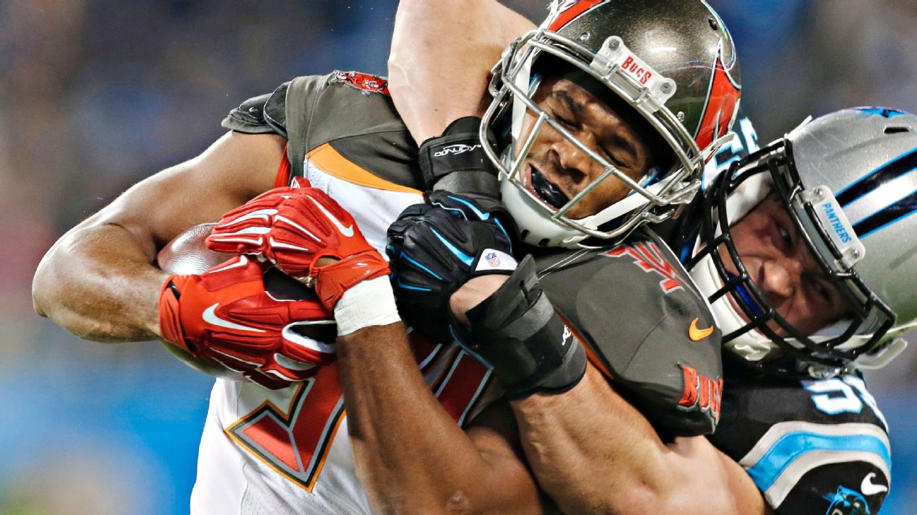 Charles Sims of the Tampa Bay Buccaneers is tackled after a run