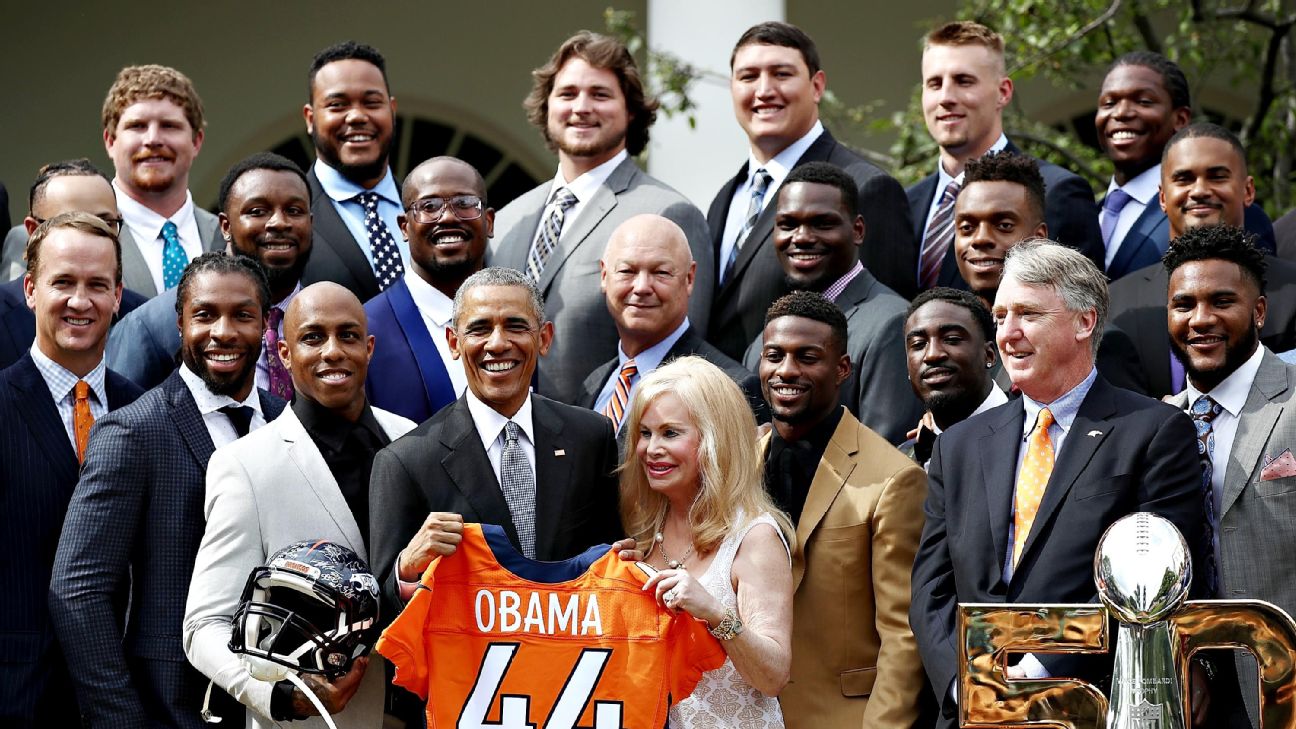 Barack Obama hosts Denver Broncos at White House