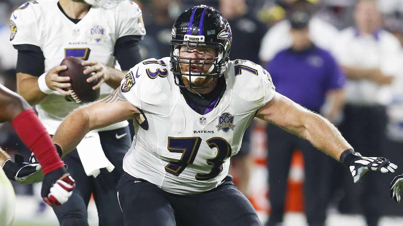 Baltimore Ravens guard Ben Powers (72) during an NFL wild-card