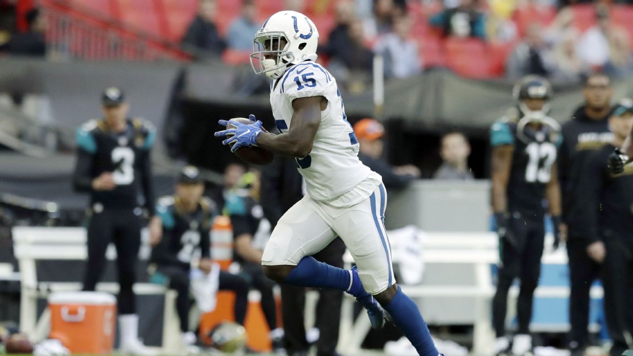 Indianapolis Colts wide receiver Phillip Dorsett (15) in action during an  NFL football game between the