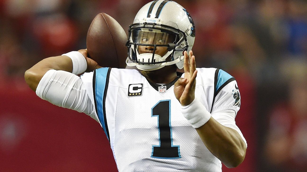 Carolina Panthers quarterback Cam Newton (1) during the team entrance  during the NFL football game between the New Orleans Saints and the  Carolina Panthers on Sunday September 24, 2017 in Charlotte, NC.