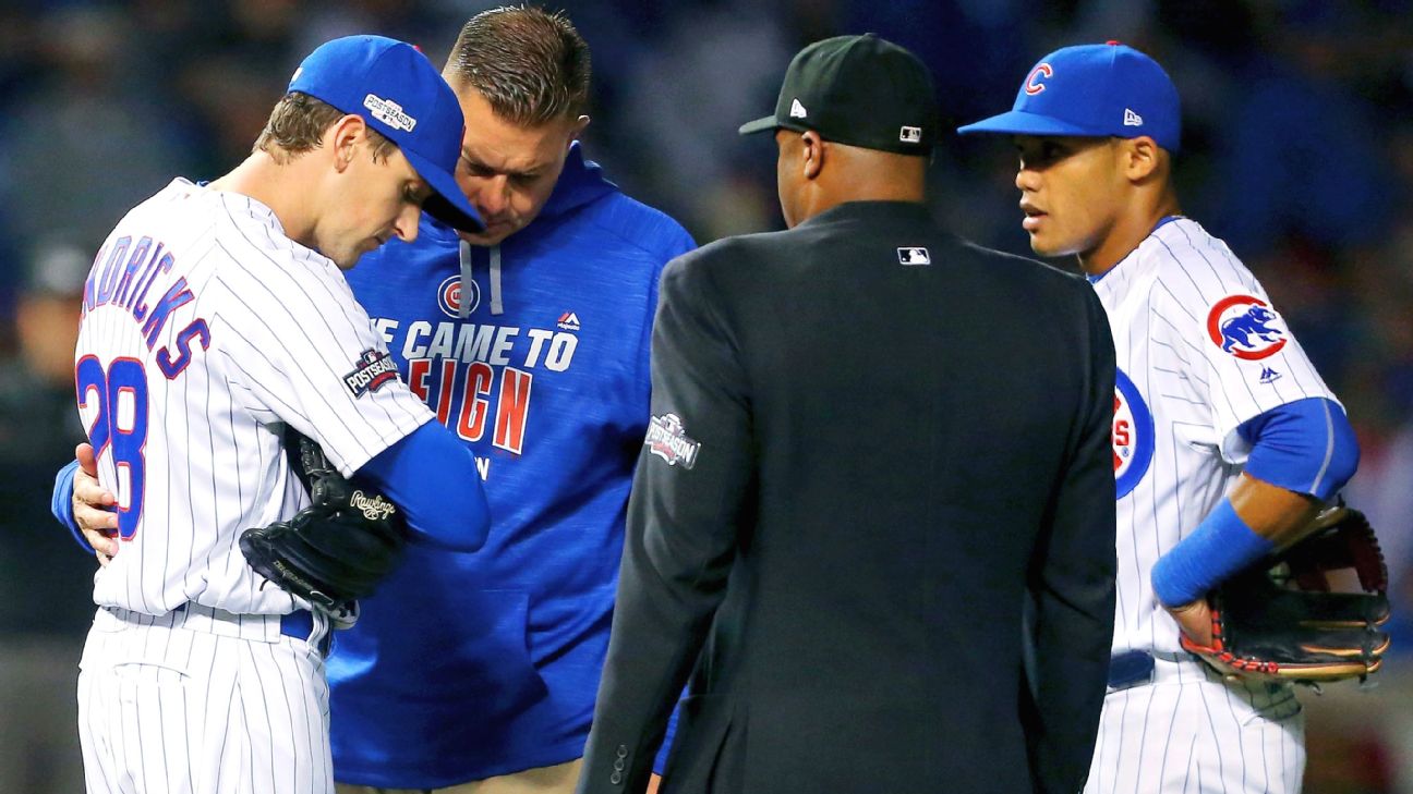 MLB playoffs 2016: Cubs' Kyle Hendricks leaves Game 2 after getting hit by  comebacker