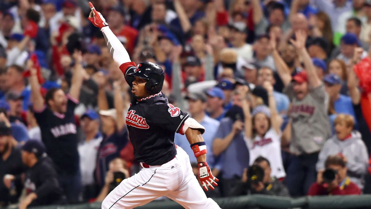 Cleveland Indians' Jason Kipnis, left, and Rajai Davis celebrate