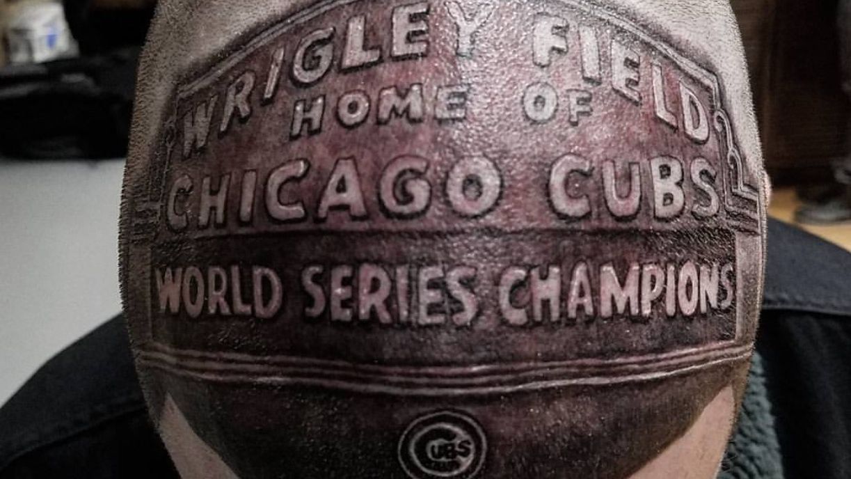 Chicago Cubs Fan Gets Wrigley Field Marquee Tattoo On Head