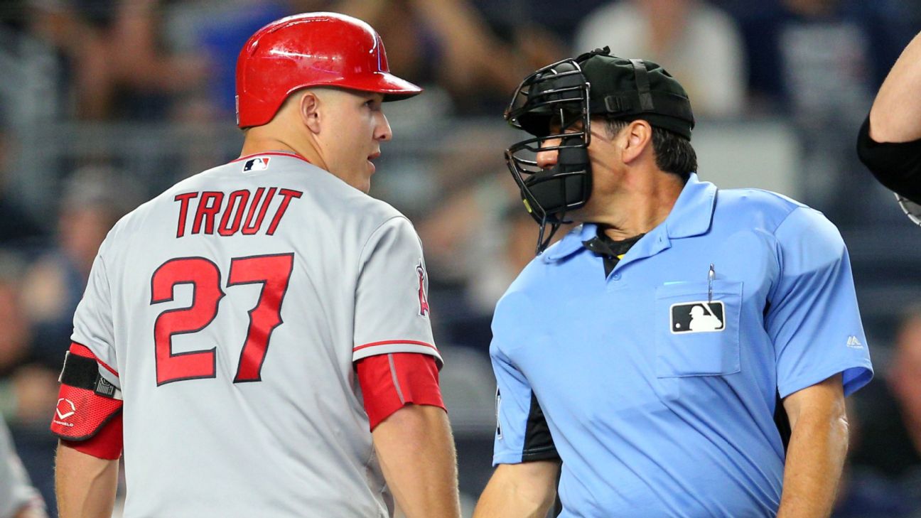 Los Angeles Angels Mike Trout and Los Angeles Dodgers Clayton Kershaw  collide