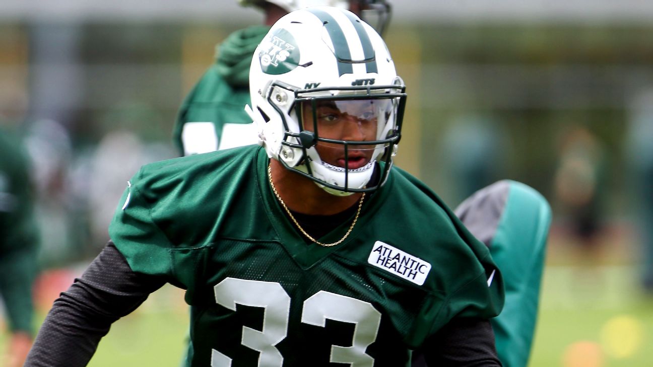 Jets QB JOSH McCOWN completes a pass to Bilal Powell