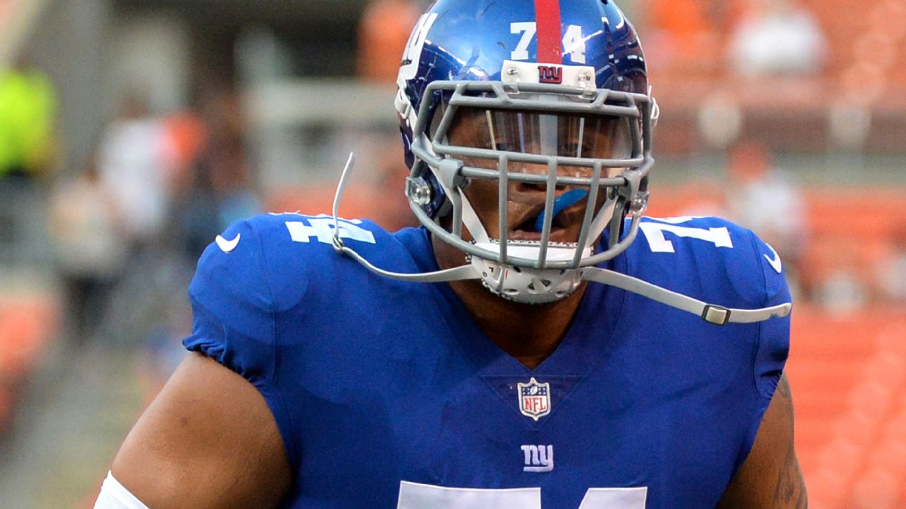 Ereck Flowers at Giants facility after trade rumors ABC7 New York