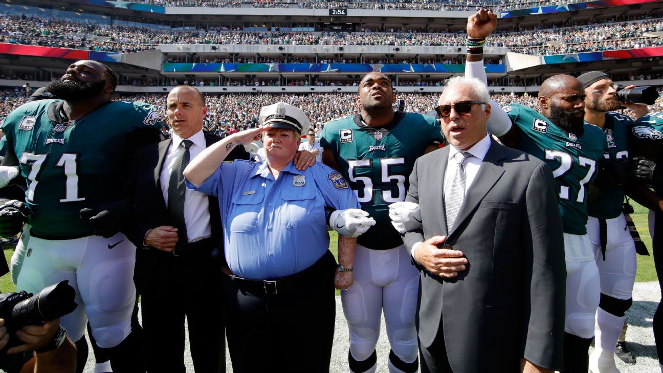 Philadelphia Eagles players protest during National Anthem at