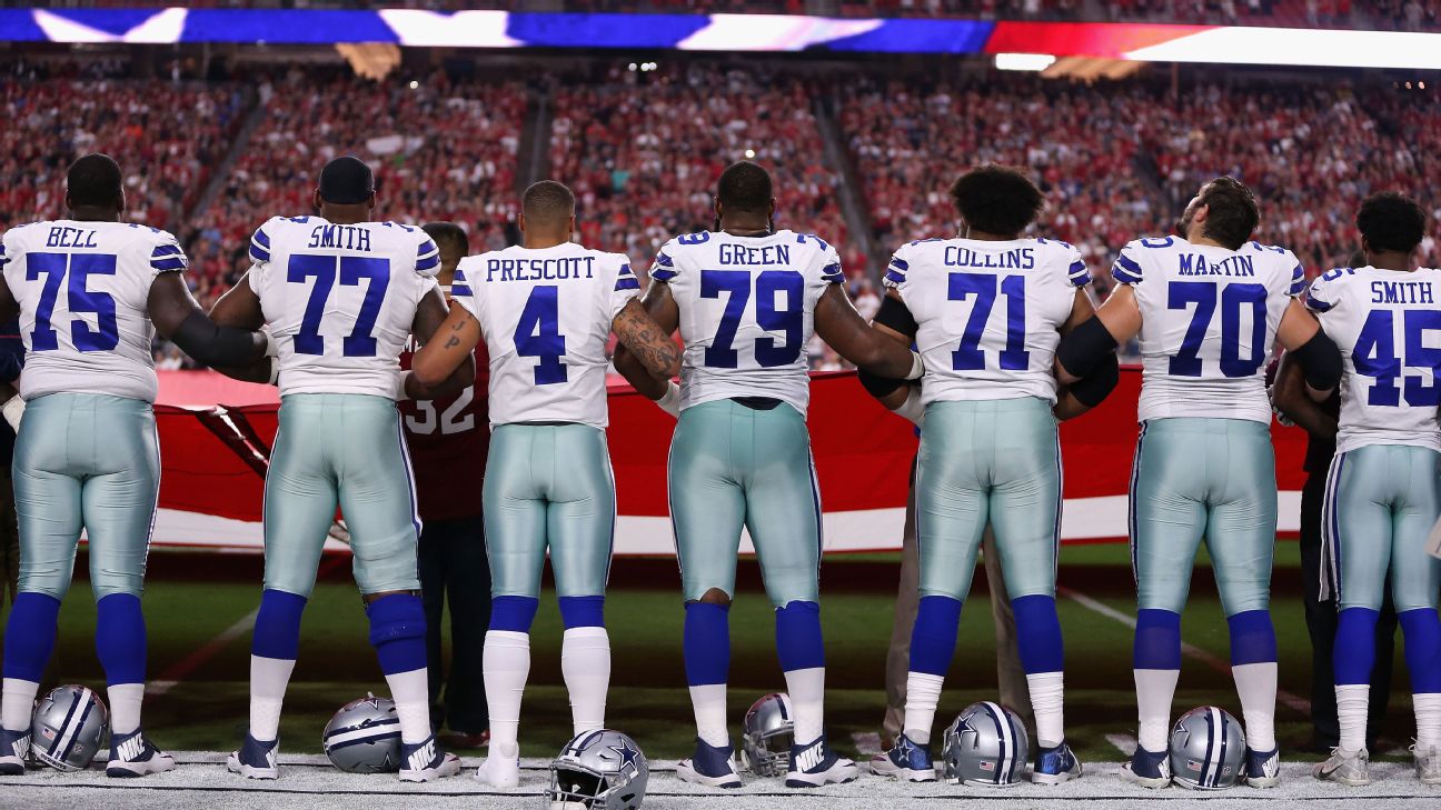 Dallas Cowboys Kneeled Prior to 'MNF' Game, Stood During the Anthem