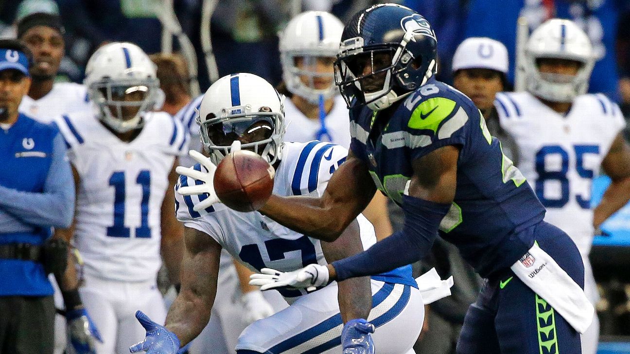 Seattle Seahawks cornerback Justin Coleman (28) running during an NFL  football game against the Las Vegas