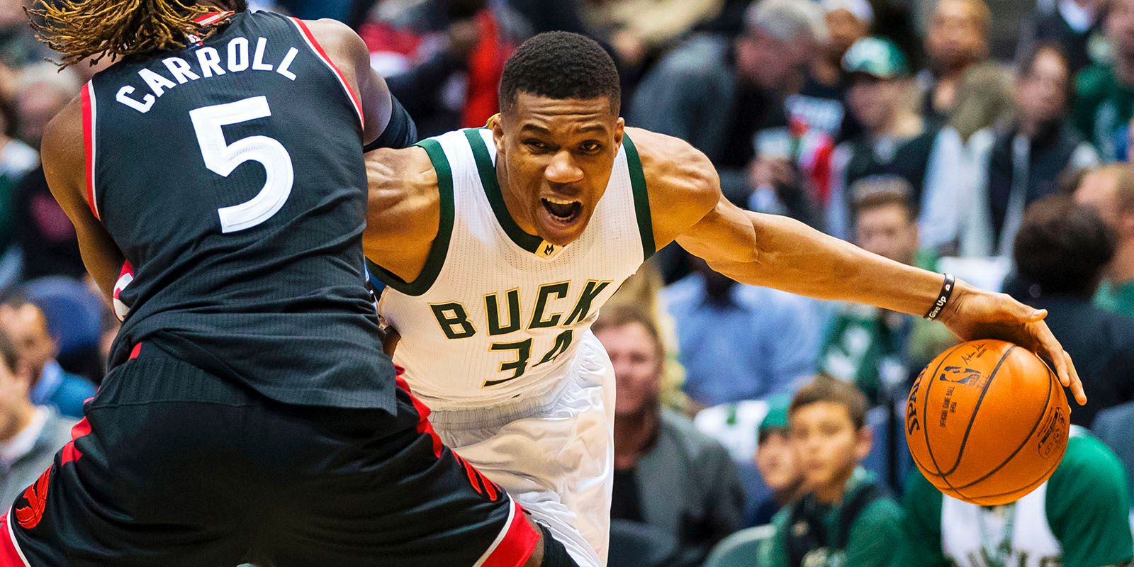 Giannis Antetokounmpo of the Milwaukee Bucks looks on during Game