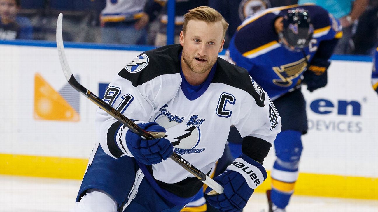 Steven Stamkos of the Tampa Bay Lightning wears a Gasparilla