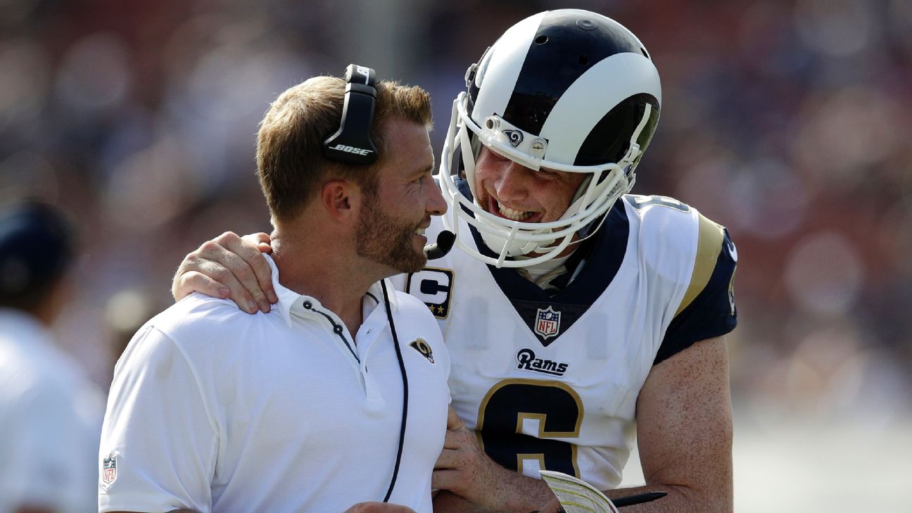 Los Angeles Rams punter Johnny Hekker (6) punts before an NFL football game  against the San Fra …