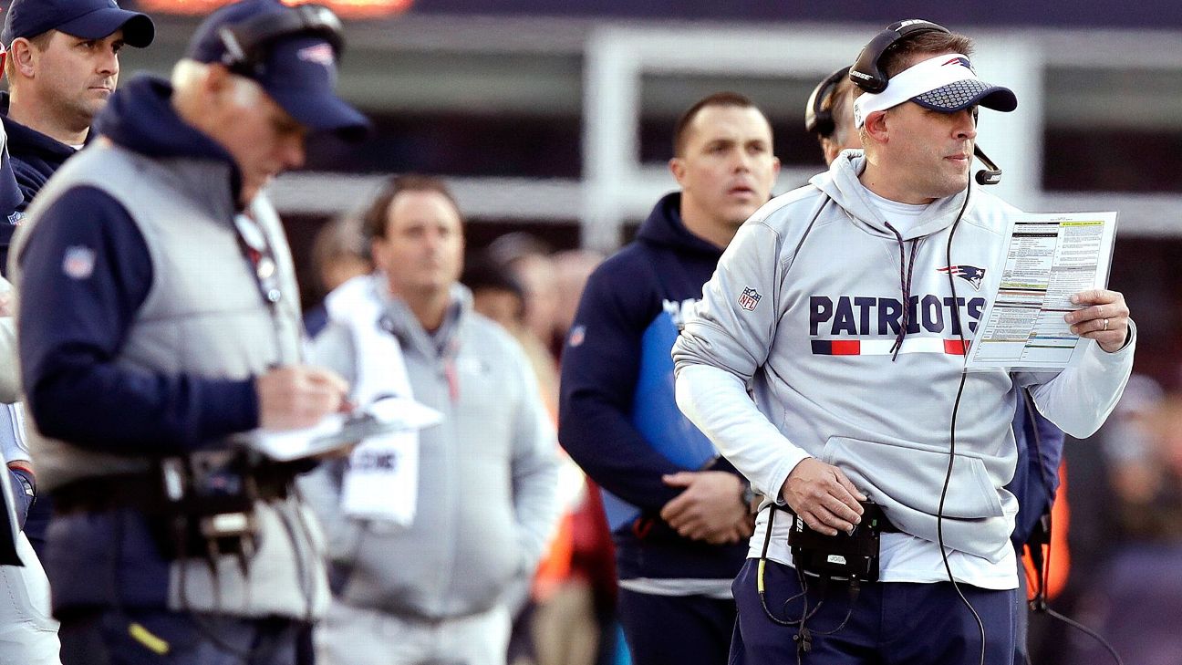 Head Coach Josh McDaniels talks to the media postgame