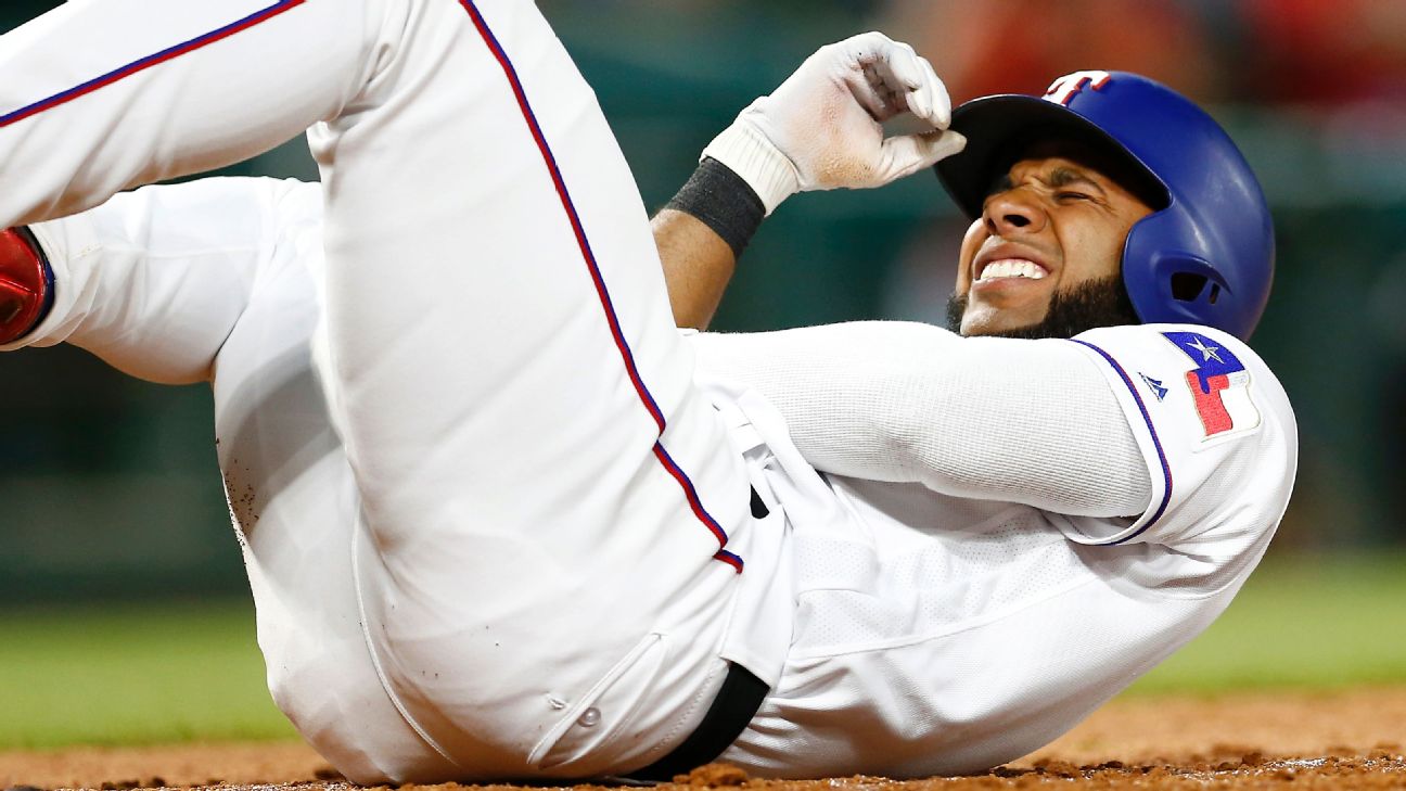 Elvis Andrus hit by pitch, suffers fractured right elbow - NBC Sports