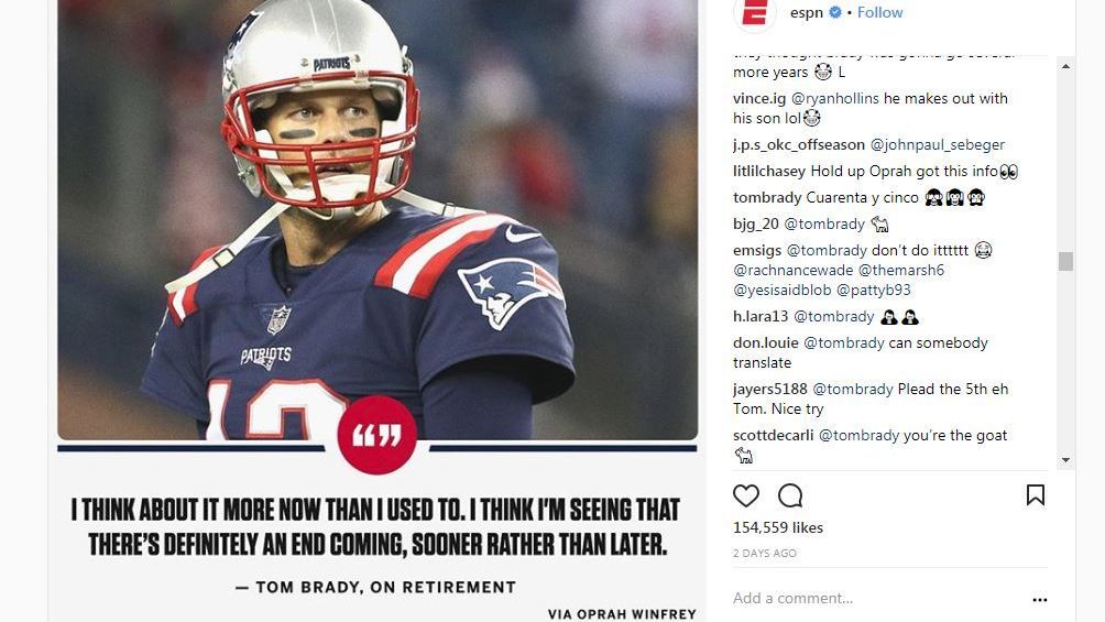 45? Tom Brady hints on Instagram he may retire at that age - ESPN