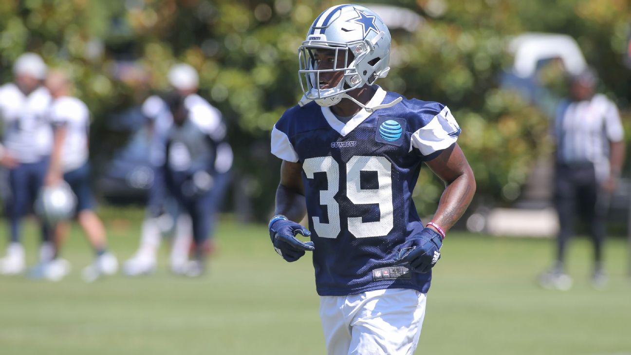 August 8, 2018: Dallas Cowboys cornerback Marquez White (39) celebrates a  broken up pass in the