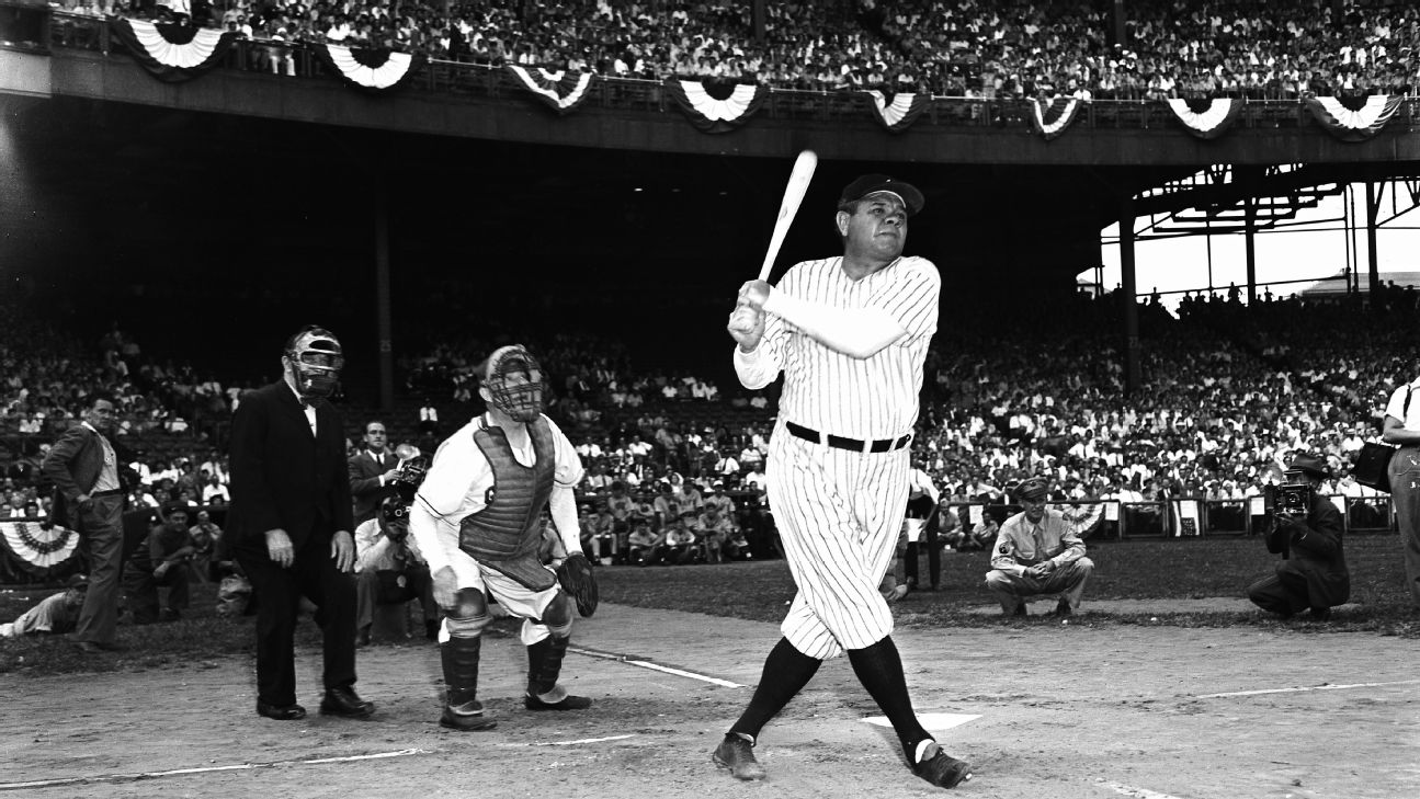 Babe Ruth Holding Baseball Bat by Bettmann