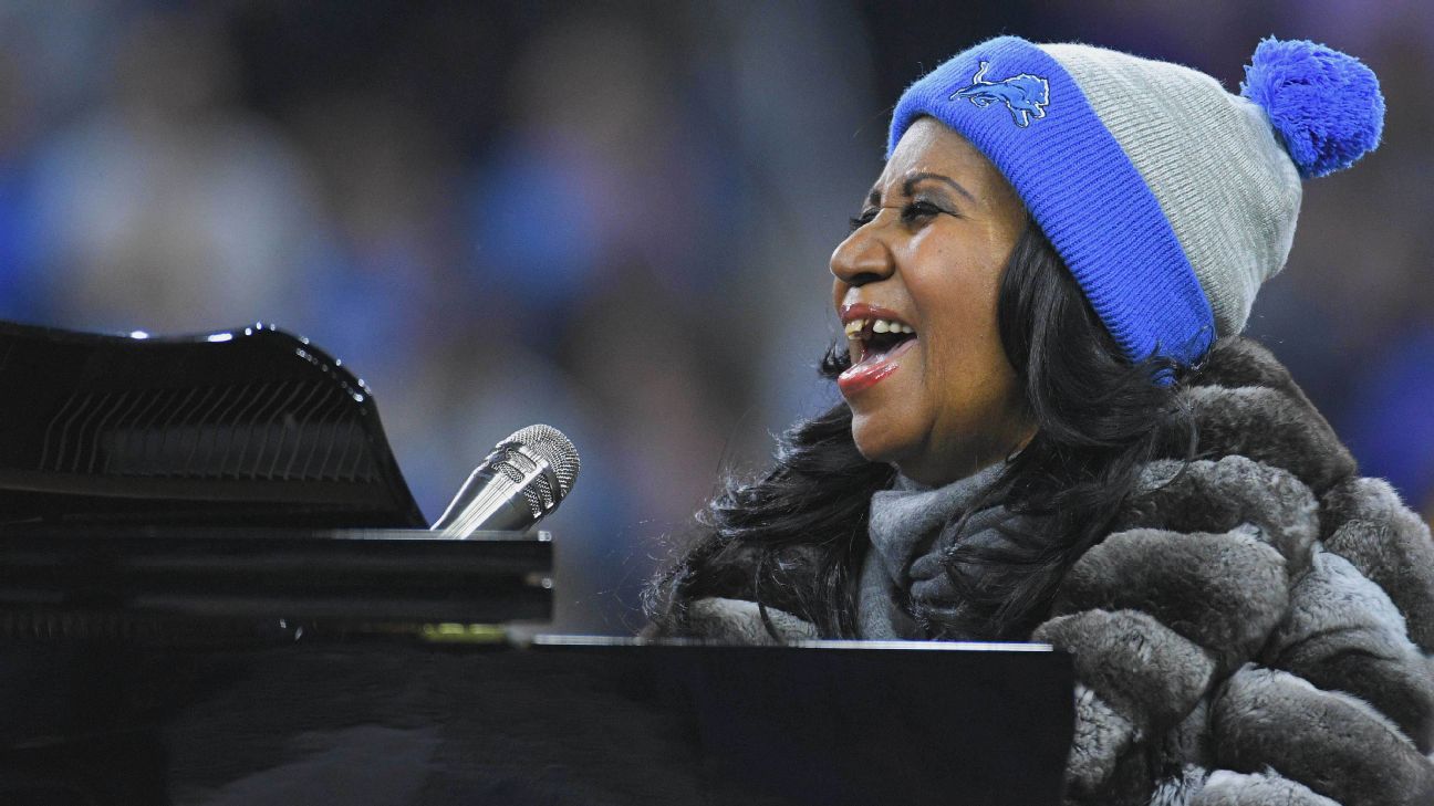 Some of the Detroit Lions during the national anthem before an NFL