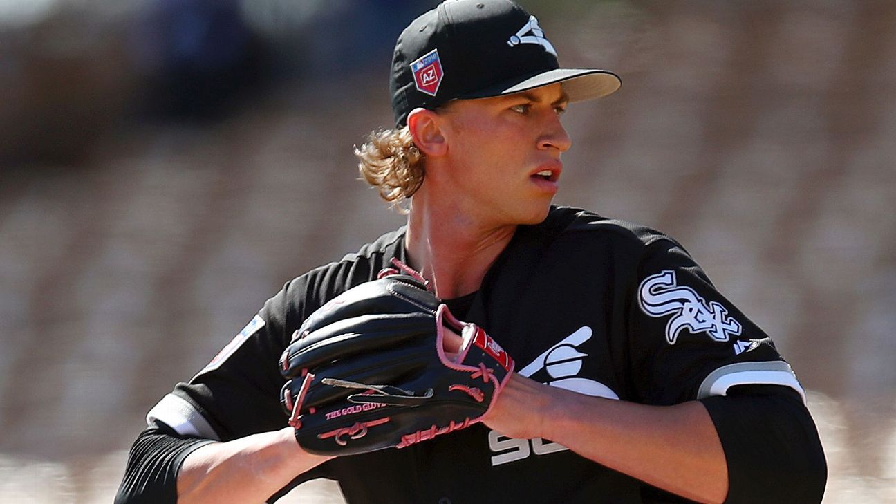 Michael Kopech looks on during spring training workouts on