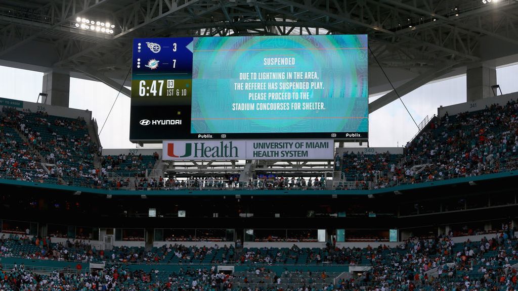 Titans-Dolphins resumes after second lightning delay