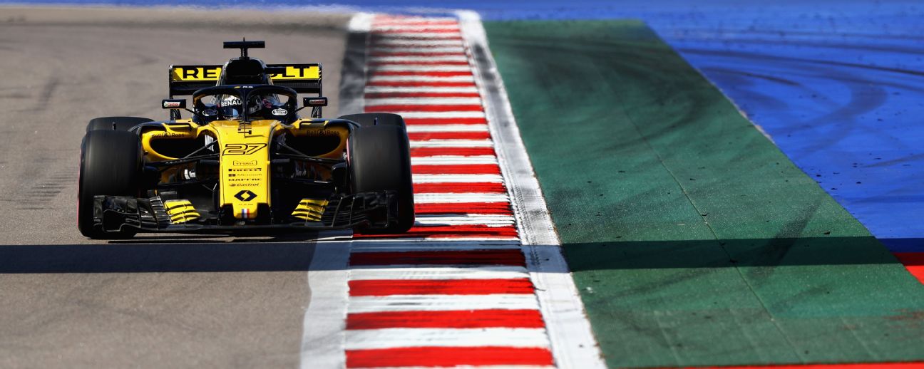 Nico Hulkenberg of Germany driving the (27) Renault Sport Formula One Team RS18 on track during final practice for the Formula One Grand Prix of Russia.