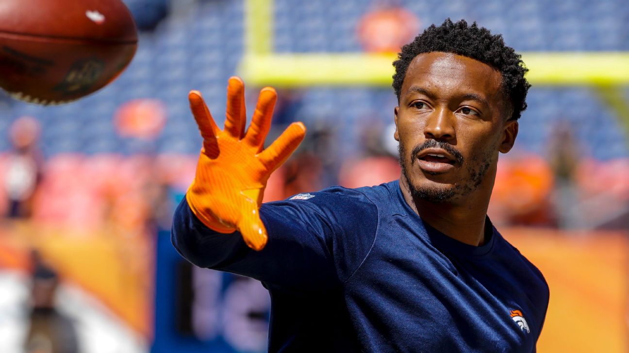 October 15, 2017: Denver Broncos wide receiver Demaryius Thomas (88) during  pre-game warm up of an NFL week 6 matchup between the New York Giants and  the Denver Broncos at Sports Authority