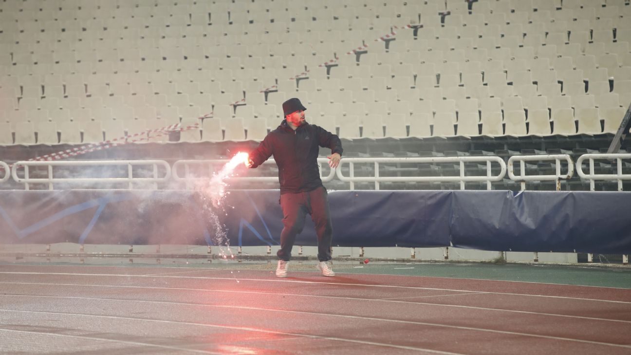 An AEK fan reportedly threw fireworks into the Ajax supporter section ahead of Tuesday's kick-off.