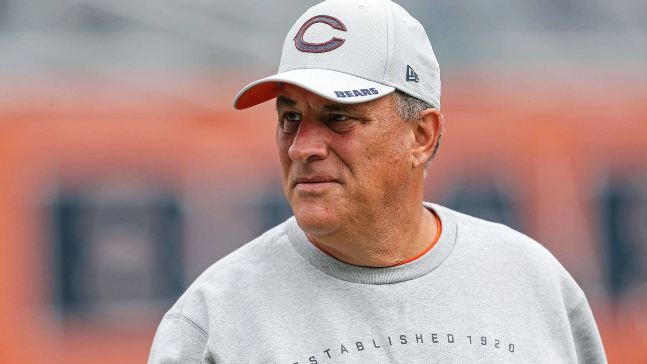 Defensive Coordinator Vic Fangio meets with the media