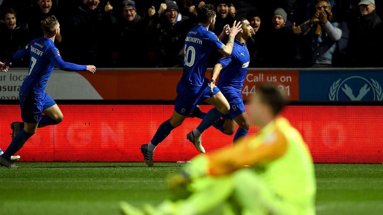 AFC Wimbledon's Kwesi Appiah (right) celebrates scoring during their FA Cup match against West Ham.