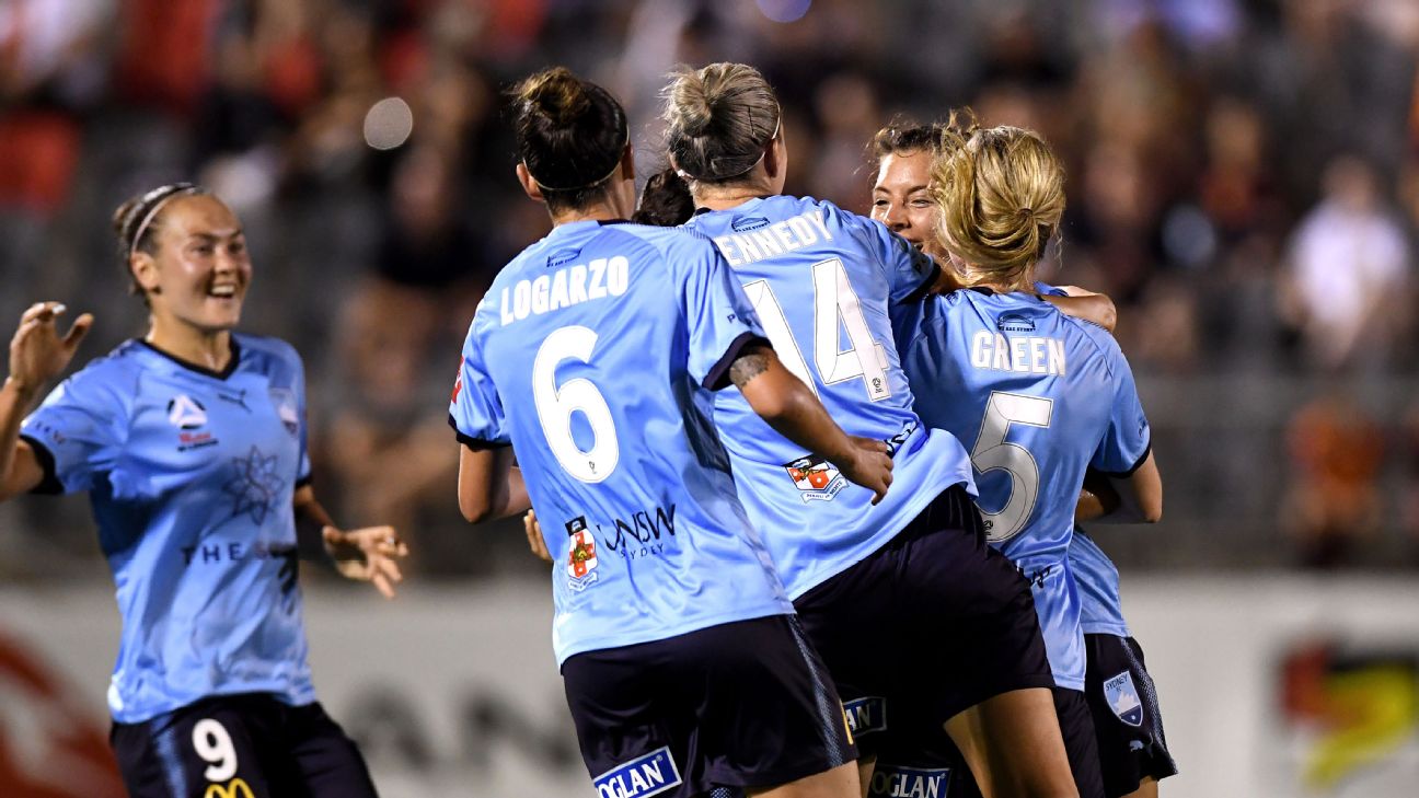 Sofia Huerta of Sydney is congratulated by team mates after scoring a goal Sofia Huerta of Sydney is congratulated by team mates after scoring a goal
