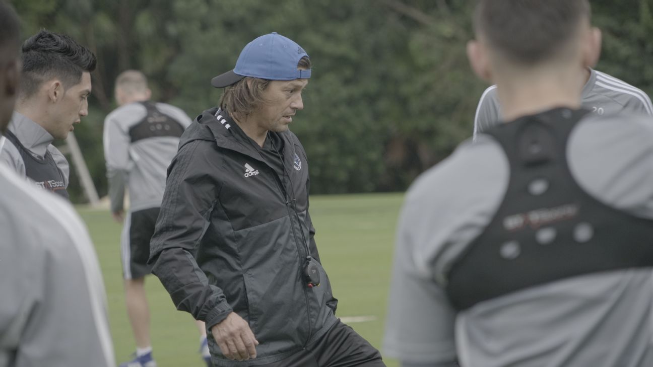 Matias Almeyda looks on during the San Jose Earthquakes' preseason training camp in Cancun, Mexico. Matias Almeyda looks on during the San Jose Earthquakes' preseason training camp in Cancun, Mexico.