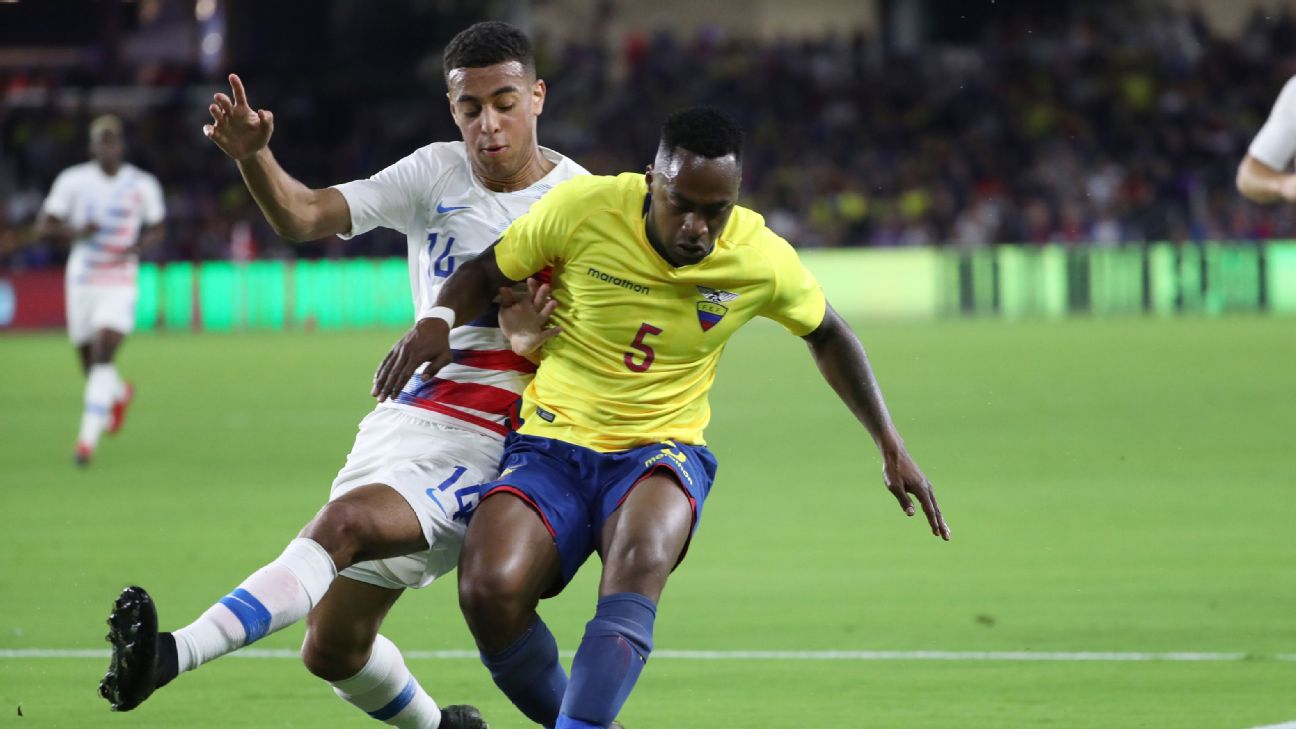 Tyler Adams defends against Renato Ibarra in the U.S.'s friendly win over Ecuador. Tyler Adams defends against Renato Ibarra in the U.S.'s friendly win over Ecuador.