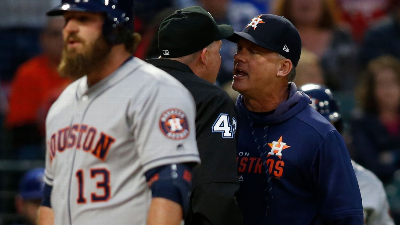 Astros hitting coach, Hinch tossed 1 pitch apart  ABC13 Houston